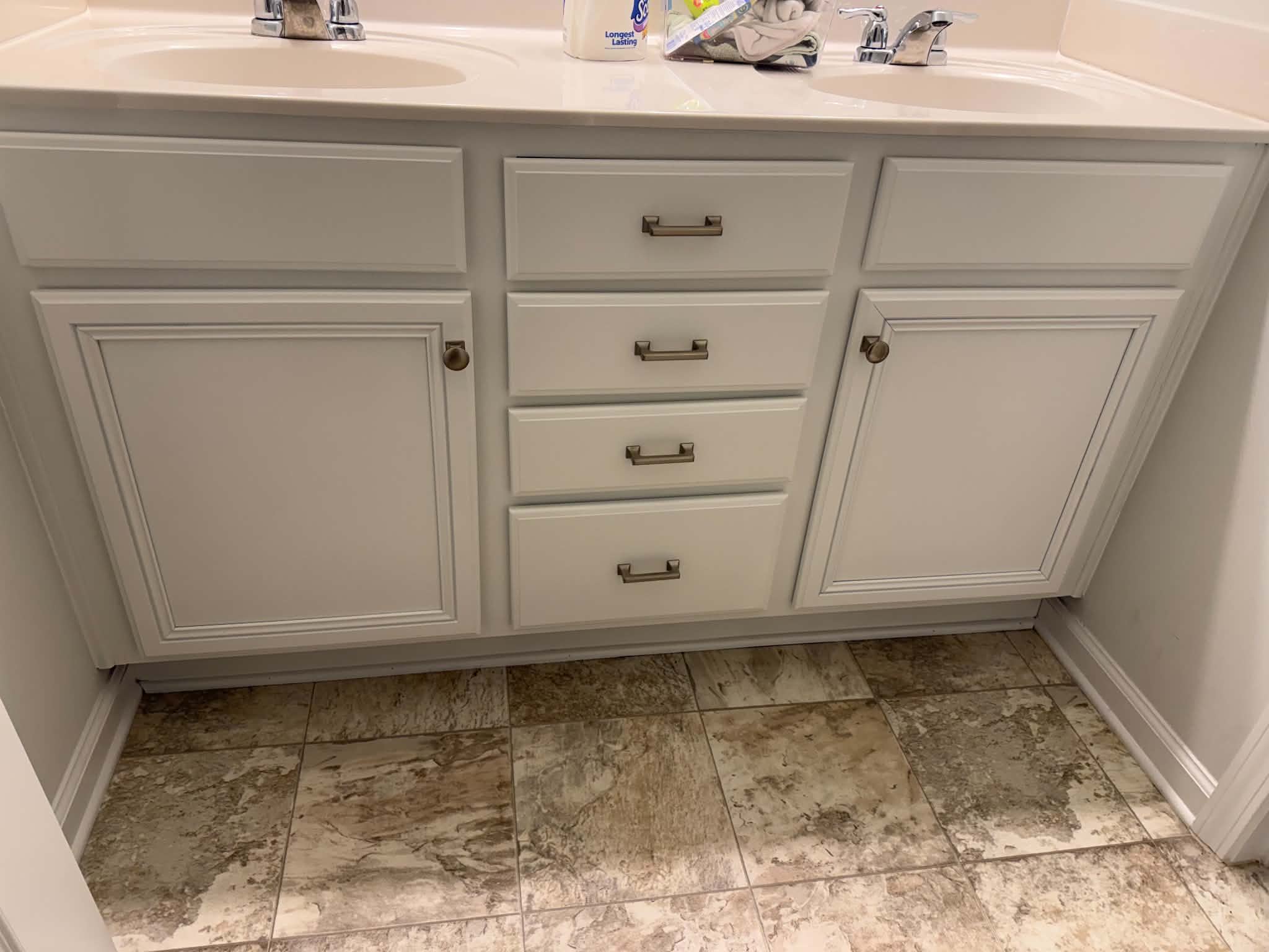Completed white bathroom vanity