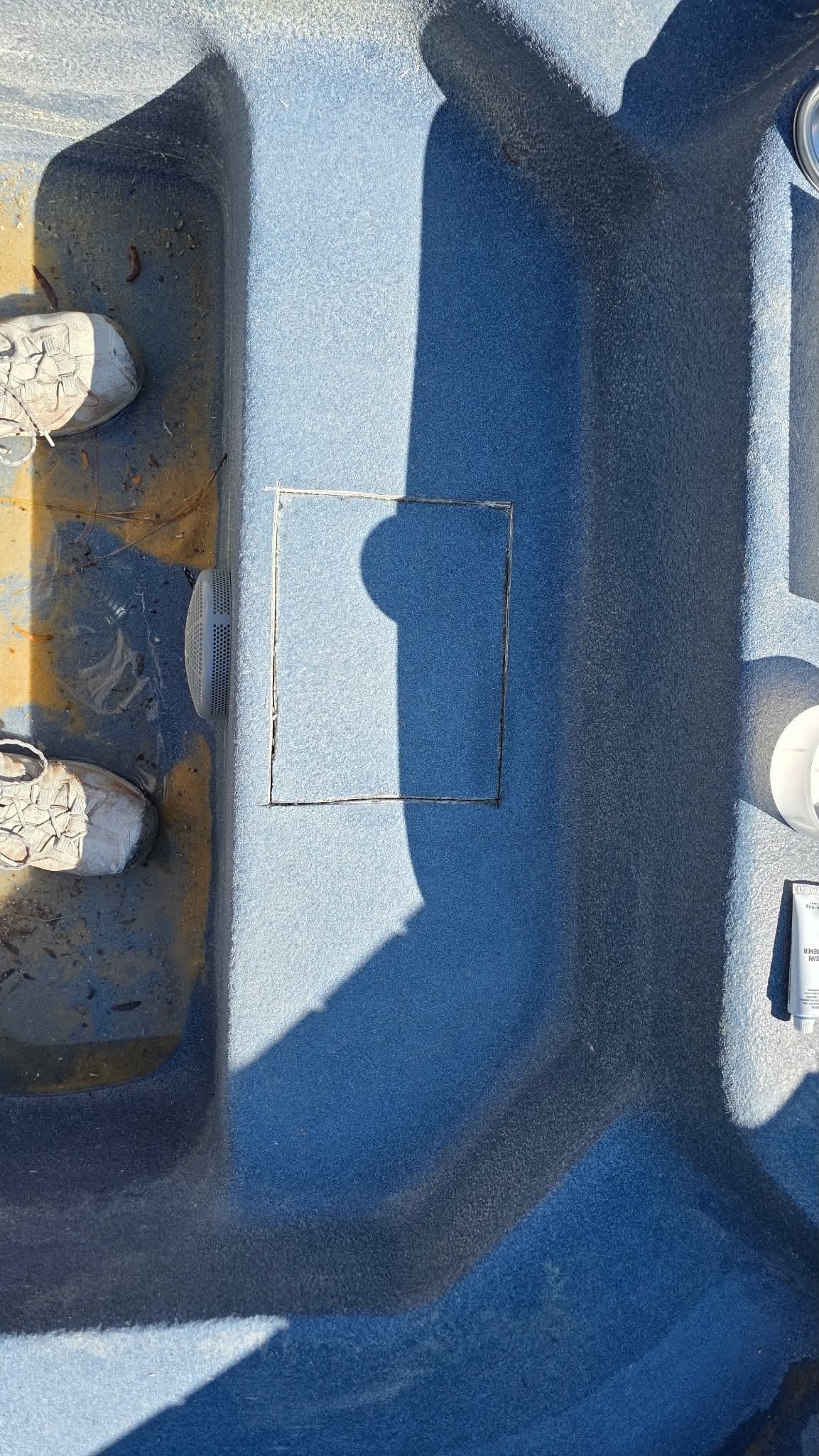 Blue fiberglass buddy seat and step detail