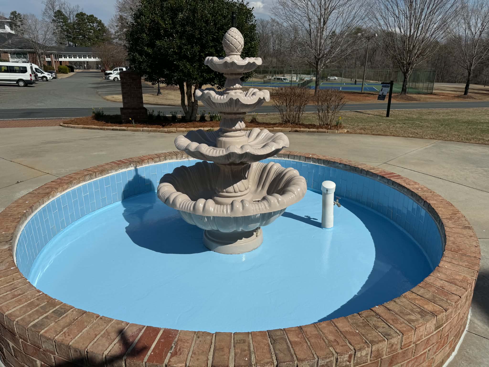 Courtyard fountain basin after resurfacing