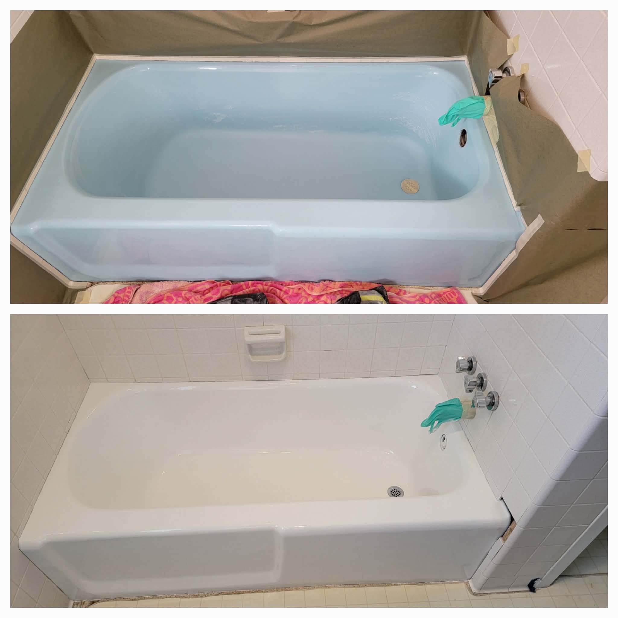 Blue bathtub changed to a clean white finish