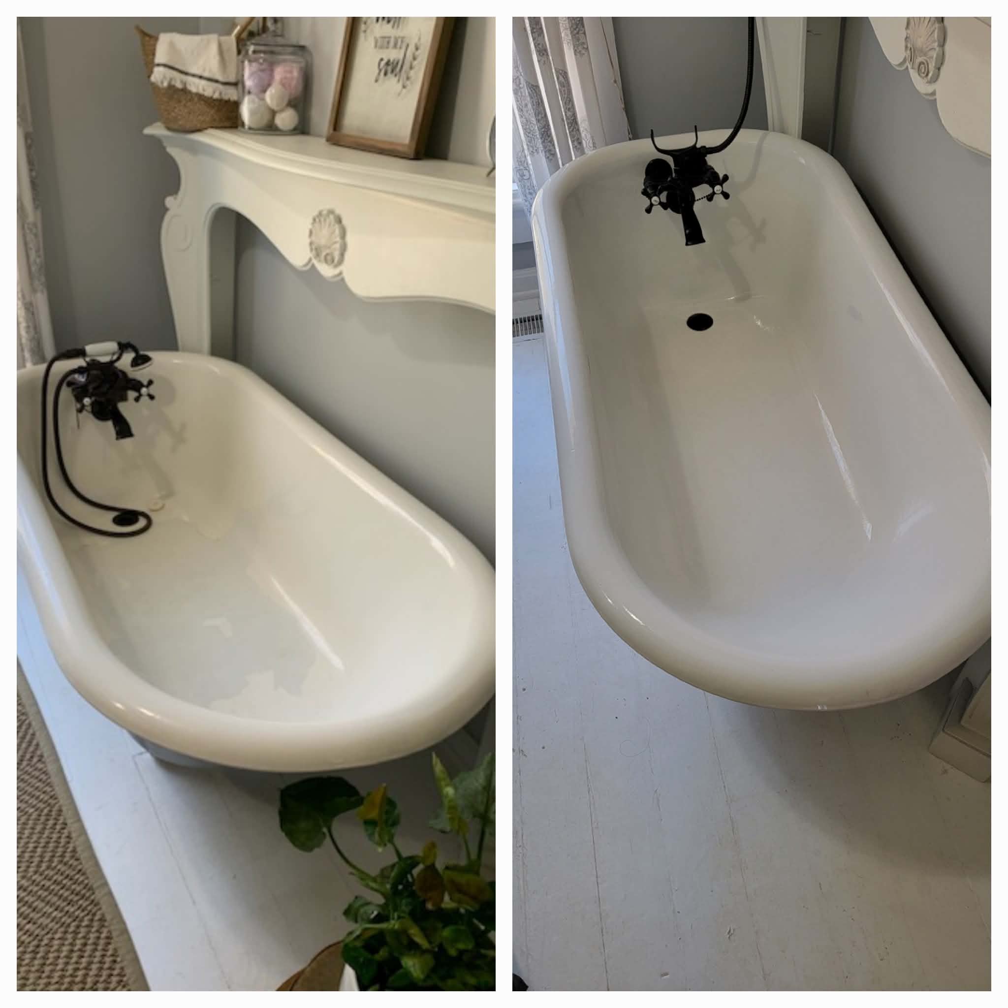 Clawfoot bathtub before and after refinishing