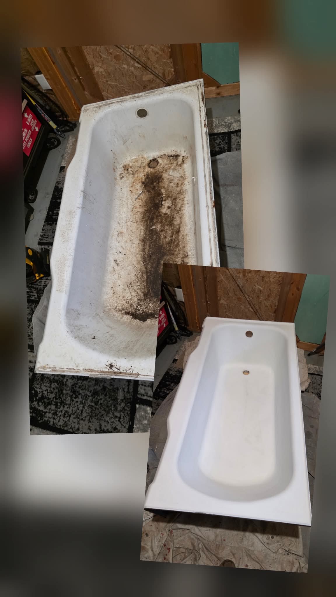 Heavily stained bathtub restored to a white finish