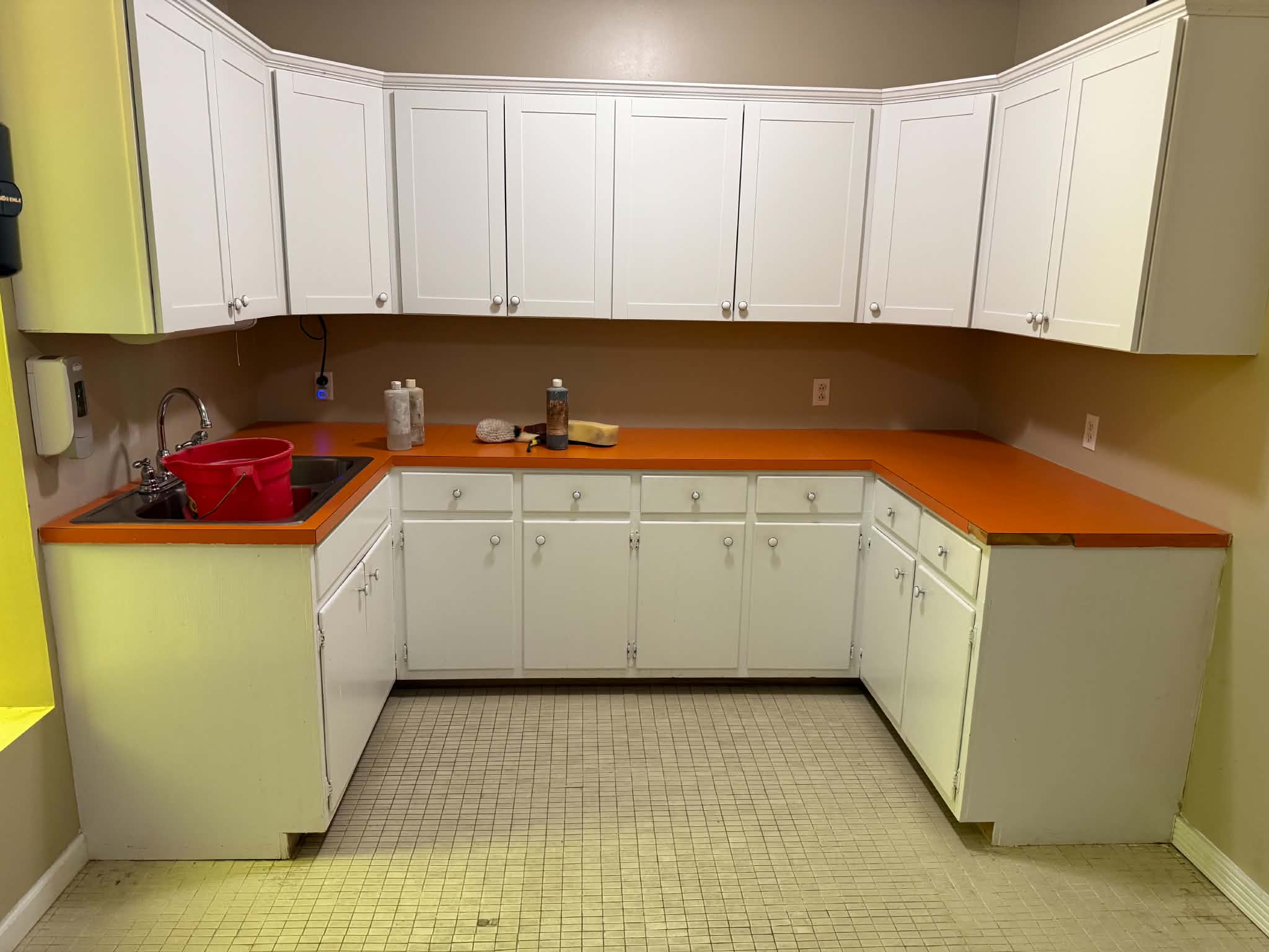 Orange laminate countertops before resurfacing