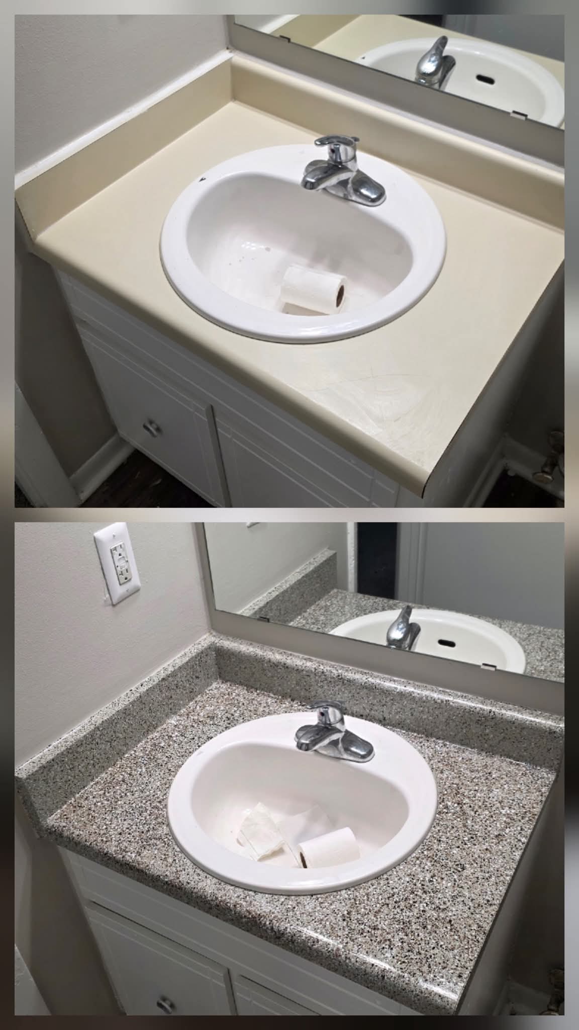 Cream vanity top changed to gray speckle from a second angle