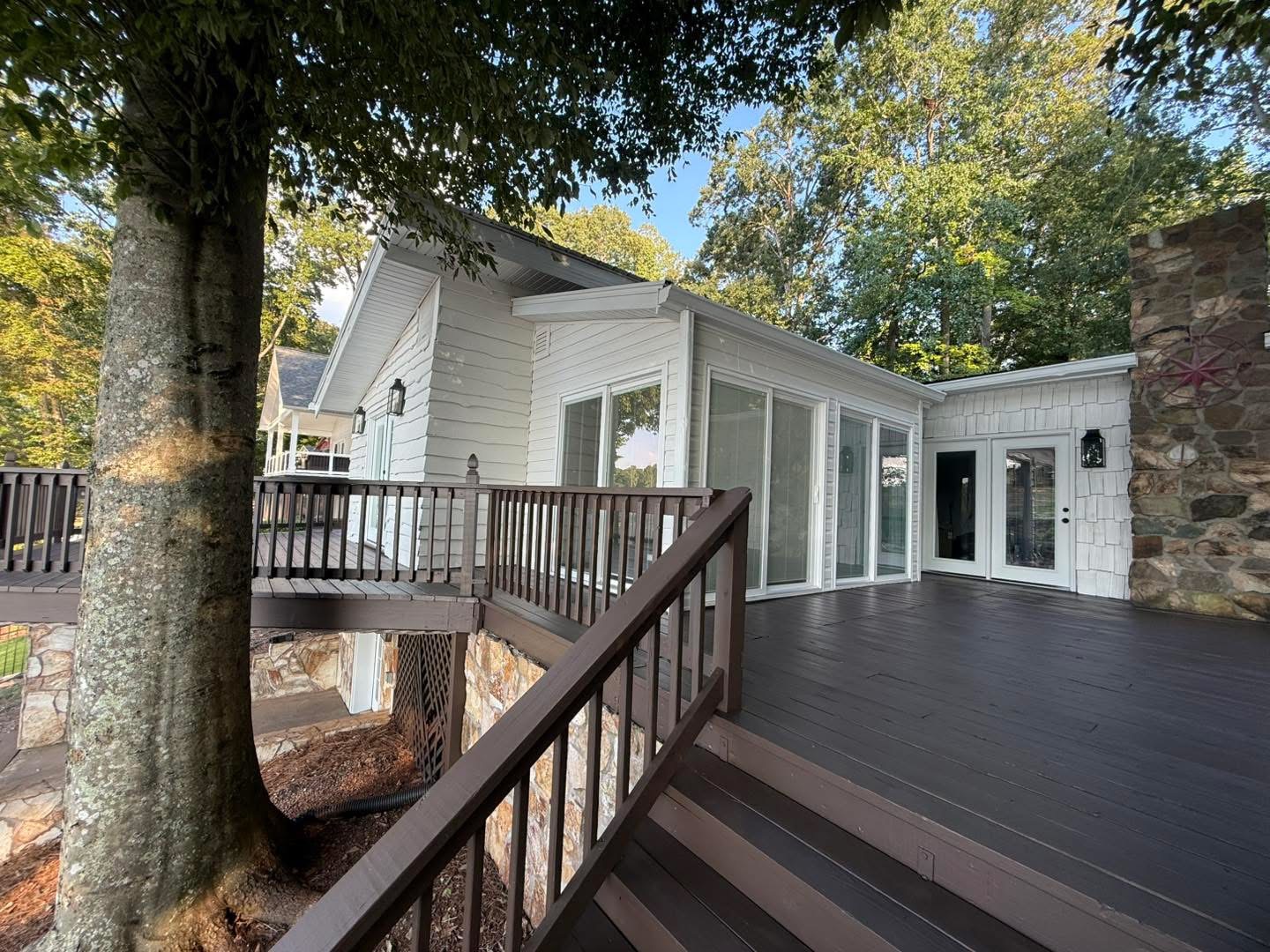Wide view of the S'more House deck and newly painted exterior