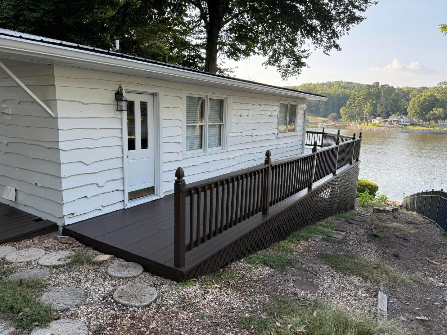 Updated exterior from the lakeside deck